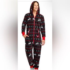 Tipsy Elves XL Black and Red Fair Isle Men’s onesie Christmas Reindeer Jumpsuit